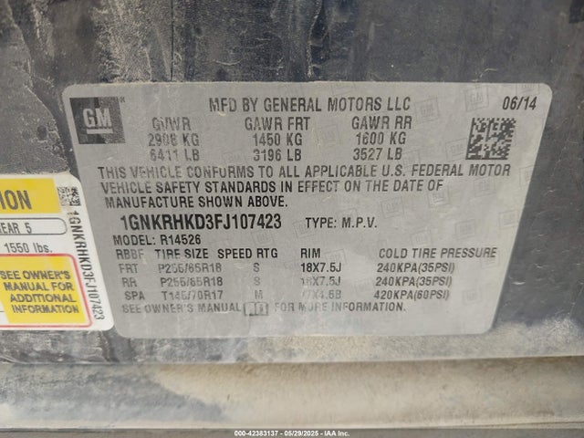 1GNKRHKD3FJ107423 Chevrolet llt