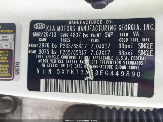 5XYKT3A63EG449890 KIA SORENTO LX