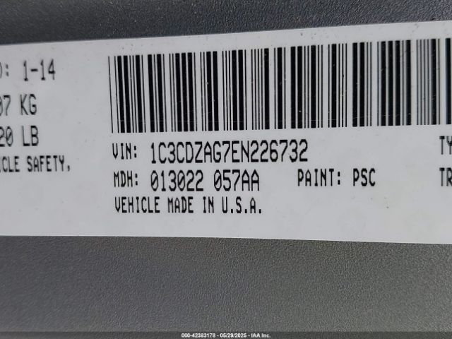 1C3CDZAG7EN226732 Dodge AVENGER SE
