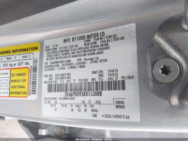 2019 FORD FUSION 3FA6P0D93KR153088 Photo 8