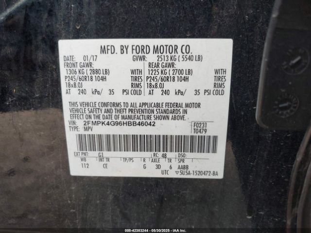 2FMPK4G96HBB46042 Ford EDGE SE