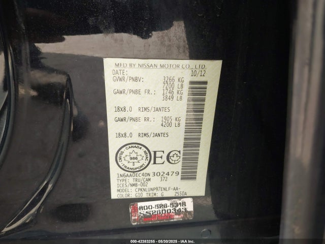 Продажа на аукционе авто 2013 Nissan Titan Pro-4x/s/sl/sv, vin: 1N6AA0EC4DN302479, номер лота: 42383255