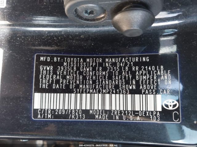 2021 TOYOTA COROLLA 5YFEPMAE2MP241363 Photo 8