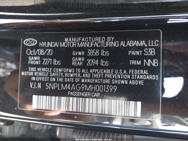 5NPLM4AG9MH001399 Hyundai mpi nu pe