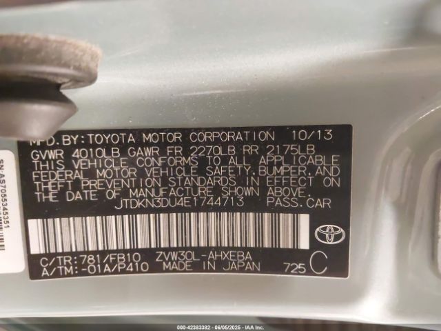 JTDKN3DU4E1744713 Toyota Prius Five/four/three/two