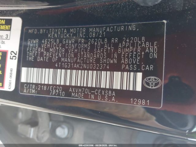 4T1G31AK2NU032374 Toyota a25a-fxs, 3nm