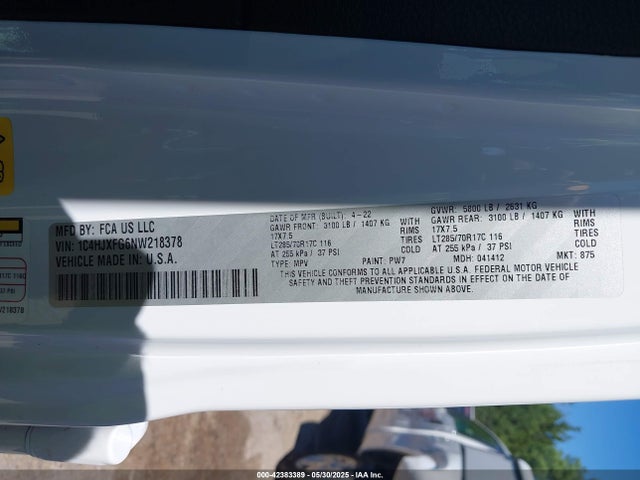 42383389 :رقم المزاد ، 1C4HJXFG6NW218378 vin ، 2022 Jeep Wrangler Unlimited Rubicon 4x4 مزاد بيع
