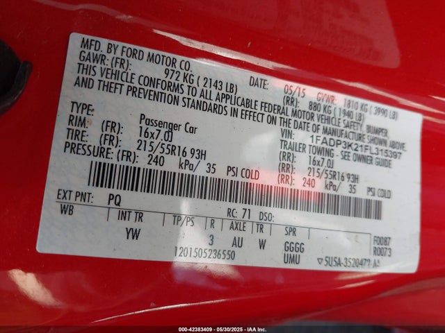 1FADP3K21FL315397 Ford FOCUS SE