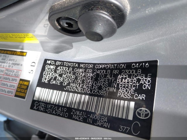 JTDZN3EU1GJ053851 Toyota 2zr-fxe, 5jm
