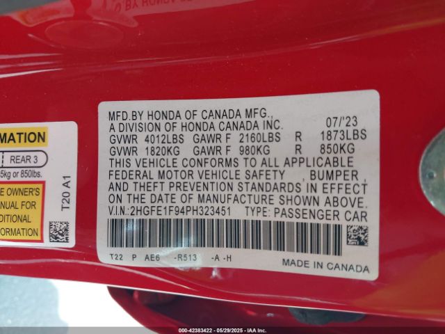 2023 HONDA CIVIC 2HGFE1F94PH323451 Photo 8