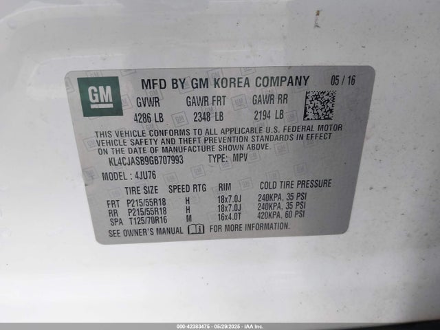 Buick luv - vvt, alum gme e85 max 2016 KL4CJASB9GB707993 Image 9