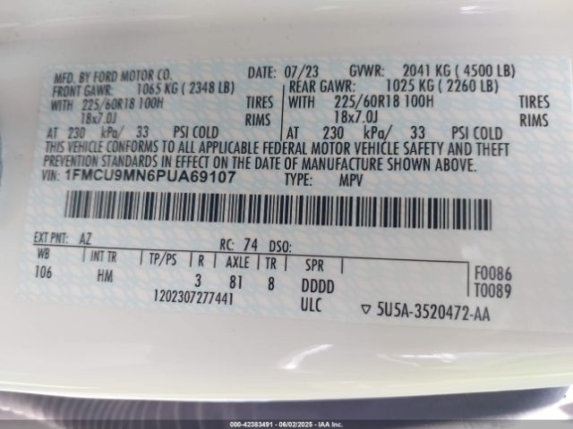 2023 FORD ESCAPE 1FMCU9MN6PUA69107 Photo 8