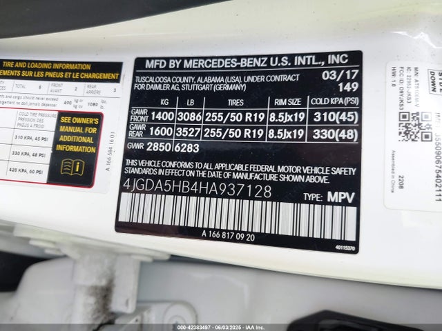 Mercedes-Benz m276 2017 4JGDA5HB4HA937128 Image 9