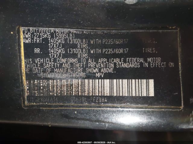 5TDZZ3DC8HS785086 Toyota Sienna L 7 Passenger