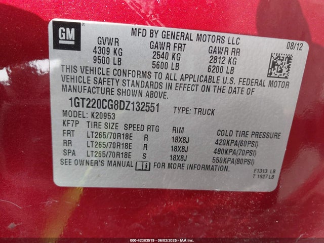 Aukcja sprzedaży 2013 Gmc Sierra 2500hd Sle, vin: 1GT220CG8DZ132551, numer aukcji: 42383519