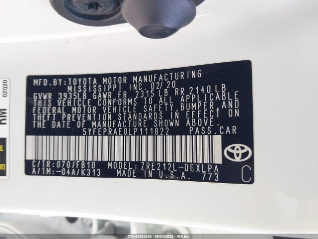 5YFEPRAE0LP111822 Toyota 2zr-fae