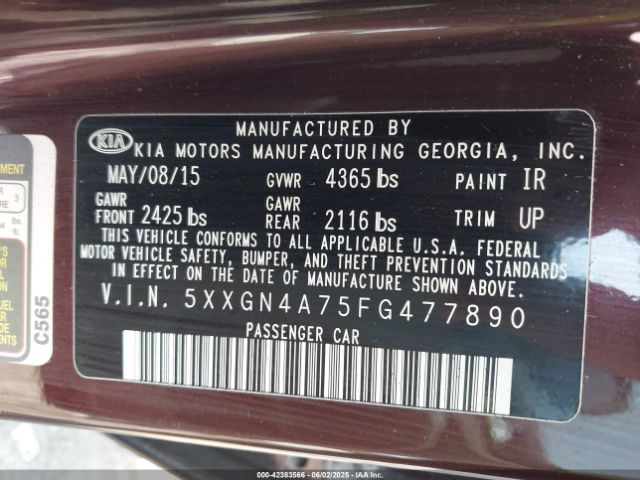 5XXGN4A75FG477890 KIA OPTIMA EX