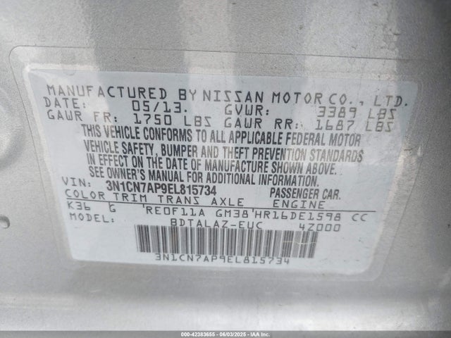 3N1CN7AP9EL815734 Nissan Versa 1.6 S+