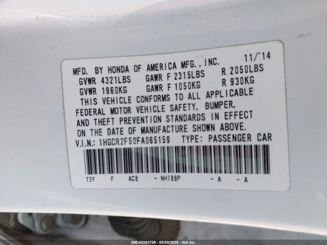 1HGCR2F50FA065159 Honda Accord Sport