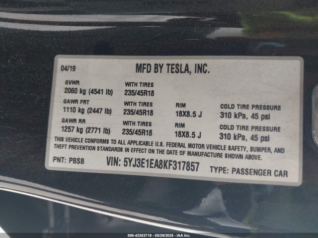2019 TESLA MODEL 3 5YJ3E1EA8KF317857 Photo 8