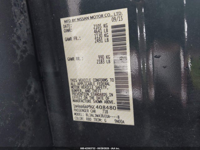 1N4AA6AP9GC408480 Nissan Maxima 3.5 Sv