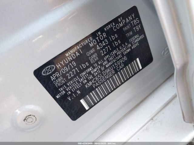 KMHC65LD9KU159906 Hyundai IONIQ PLUG-IN HYBRID