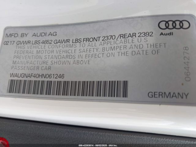 WAUGNAF40HN061246 Audi A4 2.0t Premium