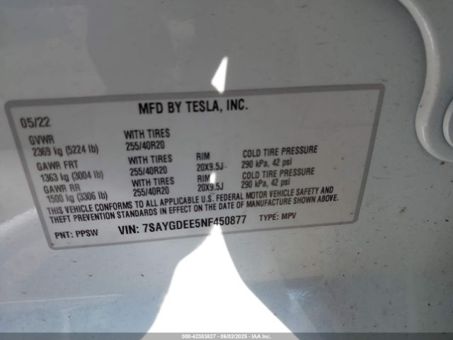 2022 TESLA MODEL Y 7SAYGDEE5NF450877 Photo 8
