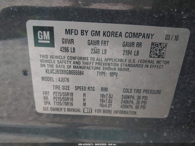 KL4CJBSB8GB655584 Buick luv - vvt, alum gme e85 max