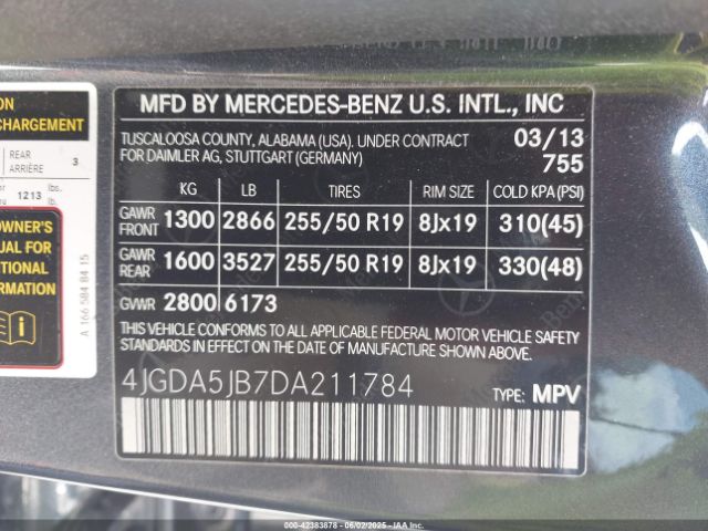 2013 MERCEDES-BENZ ML 350 4JGDA5JB7DA211784 Photo 8