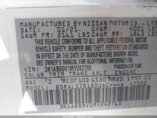 3N1AB8DV1MY242765 Nissan 2021