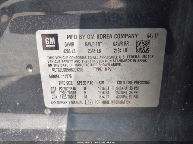KL7CJLSB9HB201239 Chevrolet Trax Lt