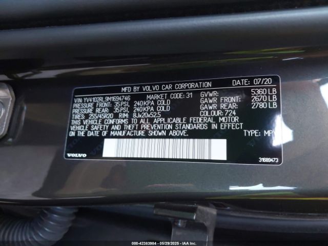2021 VOLVO XC60 YV4102RL9M1694746 Photo 8