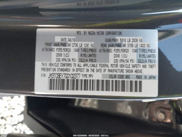 2016 MAZDA CX-9 JM3TCBEY7G0102377 Photo 8