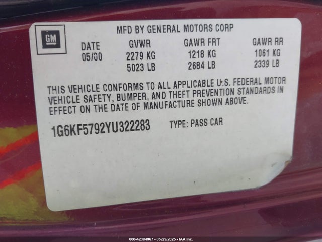 2000 CADILLAC DEVILLE 1G6KF5792YU322283 Photo 8