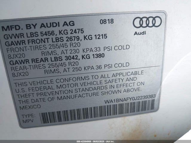 2018 AUDI Q5 WA1BNAFY0J2239383 Photo 8