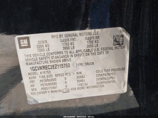 1GCVKREC2EZ115760 Chevrolet l83 - vvt, afm (active fuel management), aluminum