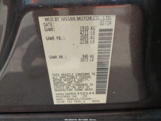 1N4AL3AP6EN350144 Nissan Altima 2.5/2.5 S/2.5 Sl/2.5 Sv