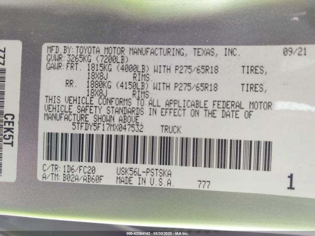 2021 TOYOTA TUNDRA 5TFDY5F17MX047532 Photo 8