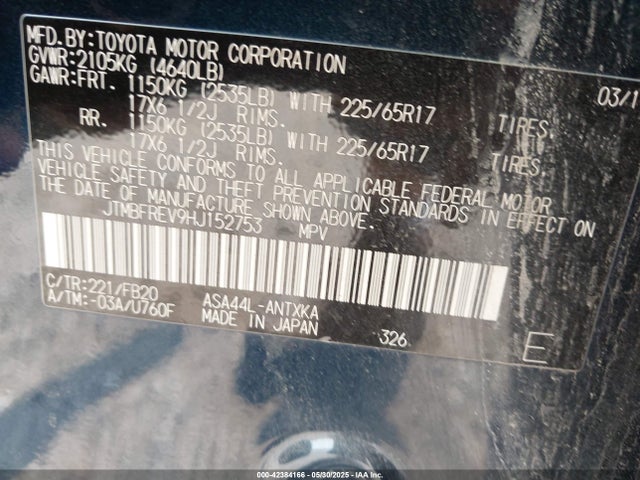Toyota 2ar-fe 2017 JTMBFREV9HJ152753 Image 9