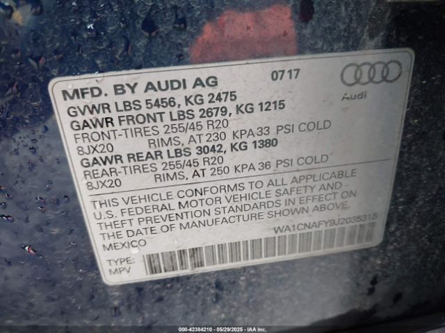 WA1CNAFY9J2035315 Audi 2018