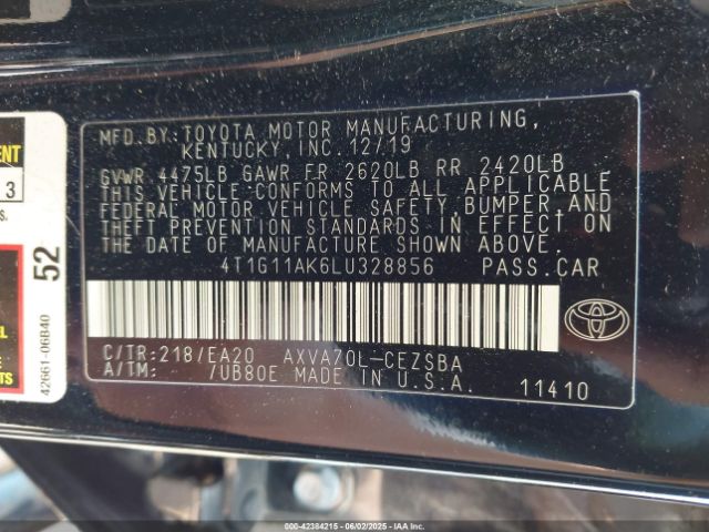 2020 TOYOTA CAMRY 4T1G11AK6LU328856 Photo 8