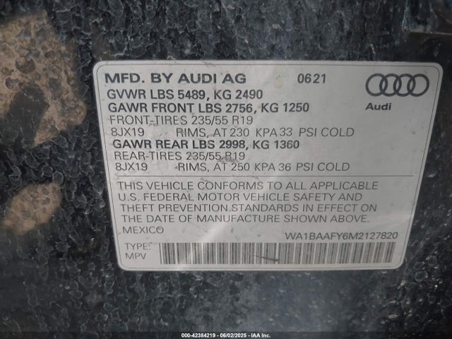 WA1BAAFY6M2127820 Audi Q5