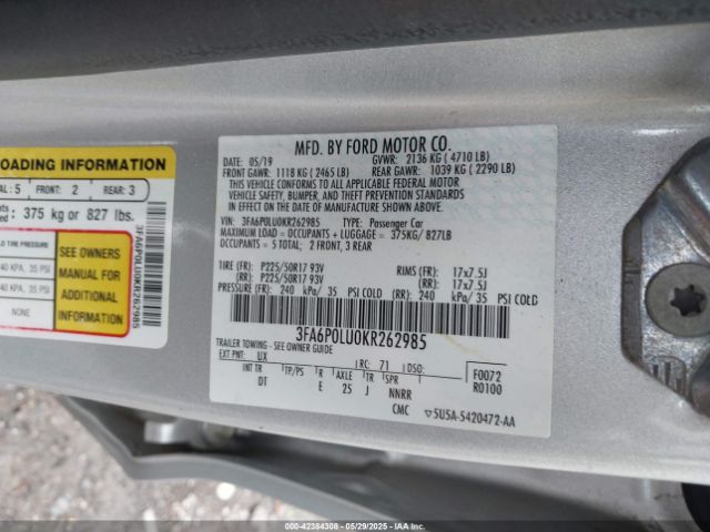 2019 FORD FUSION HYBRID 3FA6P0LU0KR262985 Photo 8