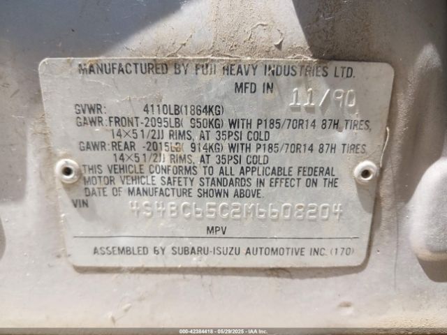 1991 SUBARU LEGACY 4S4BC65C2M6608204 Photo 8