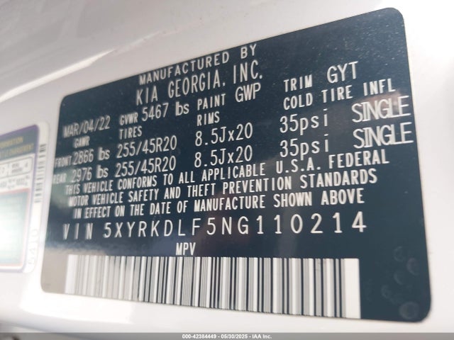 5XYRKDLF5NG110214 KIA t-gdi theta-iii