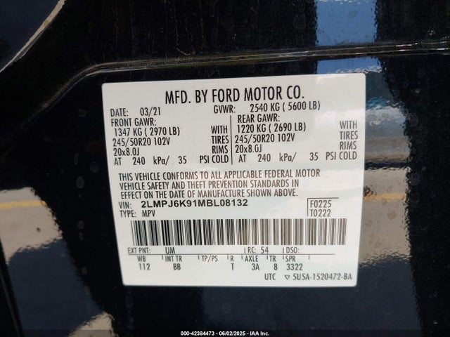 2LMPJ6K91MBL08132 Lincoln 2.0l gtdi