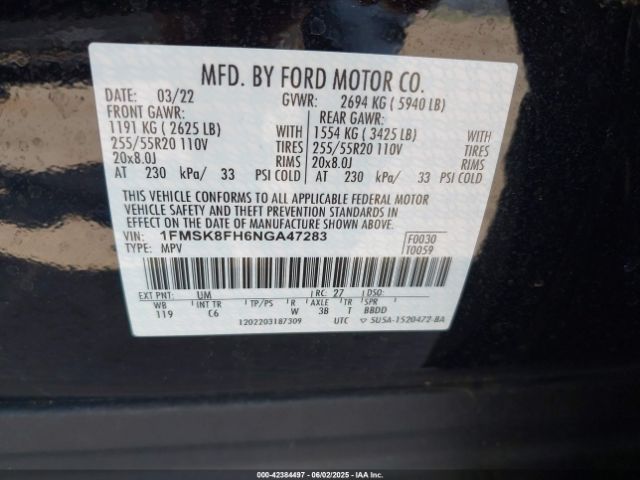 2022 FORD EXPLORER 1FMSK8FH6NGA47283 Photo 8