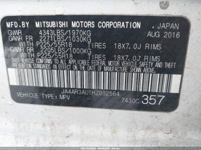 2017 MITSUBISHI OUTLANDER SPORT JA4AR3AU1HZ002564 Photo 8