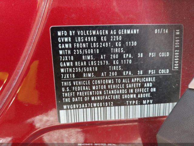 WVGBV3AX7EW081912 Volkswagen Tiguan Sel